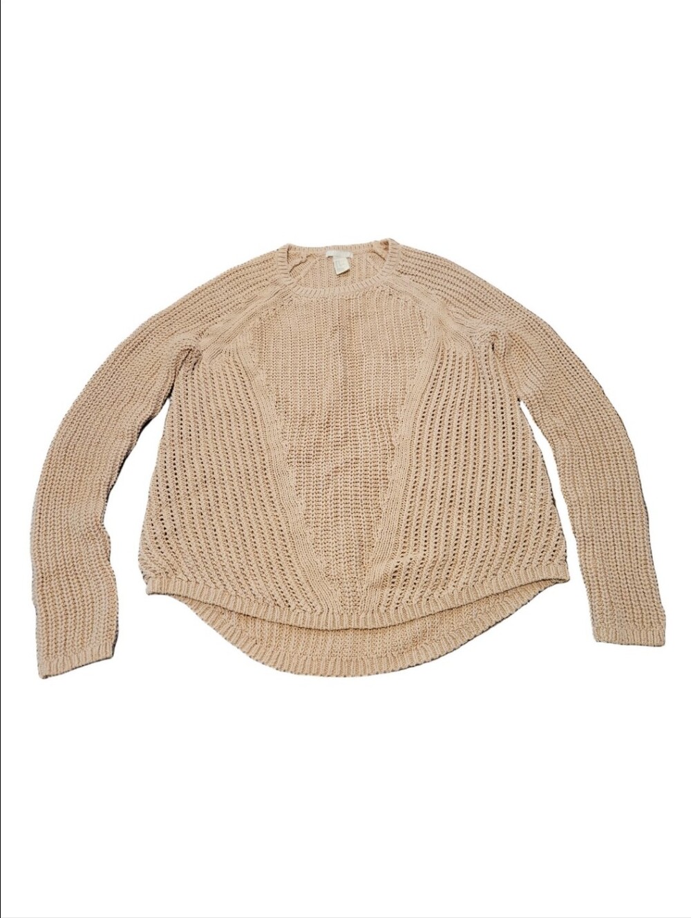 H&M PINKISH BEIGE HIGH-LOW CHUNKY KNIT SWEATER SIZE SMALL
